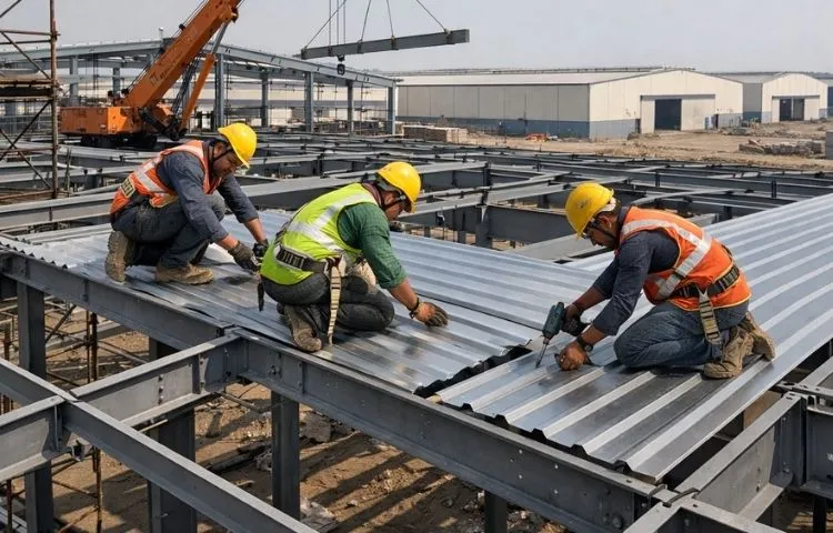 Heavy-duty industrial PEB construction in Ahmedabad for manufacturing units and warehouses