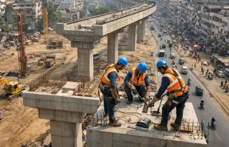Sustainable industrial construction in Gurgaon with energy-efficient building systems.